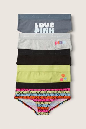 Victoria's Secret Baumwoll Hipster Knickers 5 Pack Black/Grey/Green Logo Print | 712-QIAJEH