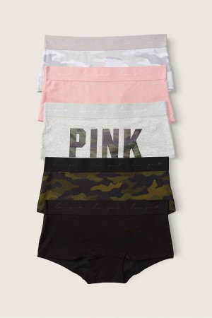 Victoria's Secret Baumwoll Kurzes Knickers 5 Pack Black/Grey/Pink/Green | 981-HPLFCB