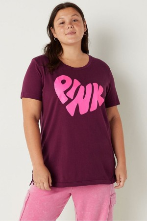 Victoria's Secret Baumwoll Kurzes Sleeve Campus T-Shirt Bordeaux Rosa | 280-PNSXQK