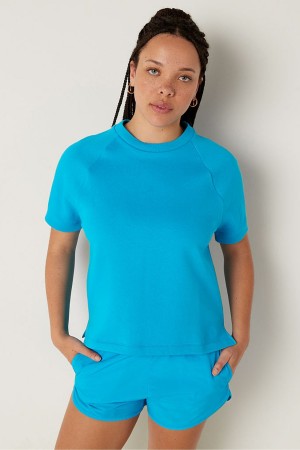 Victoria's Secret Baumwoll Kurzes Sleeve Hoodie Blau | 206-XRHNYK