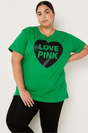 Victoria's Secret Baumwoll Kurzes Sleeve Campus T-Shirt Grün | 463-AIMOTR