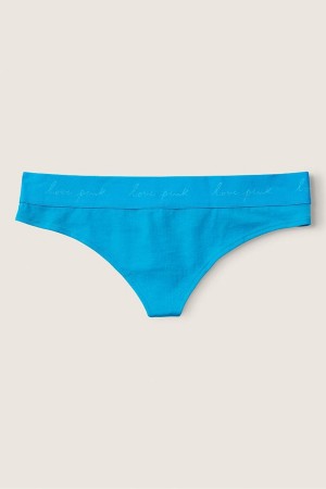 Victoria's Secret Baumwoll Logo Tanga Knickers Blau | 719-WKTBDJ