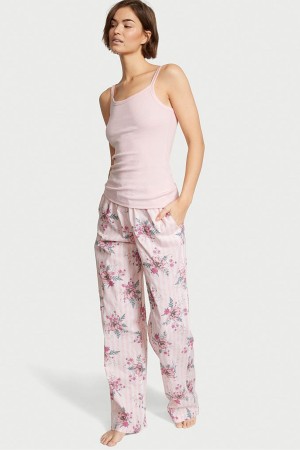 Victoria's Secret Baumwoll Long Pyjamas Rosa Streifen | 657-BDATSO