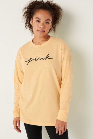 Victoria's Secret Baumwoll Long Sleeve Campus T-Shirt Rosa | 019-WUQKFO