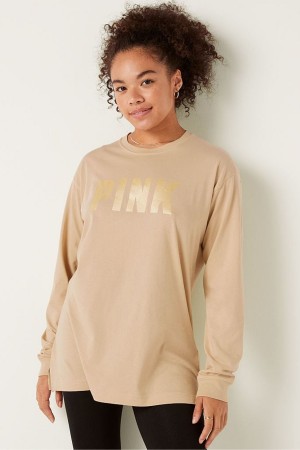 Victoria's Secret Baumwoll Long Sleeve Campus T-Shirt Rosa | 750-UQFEJV