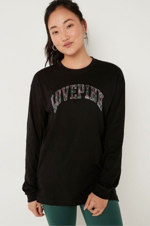 Victoria's Secret Baumwoll Long Sleeve Campus T-Shirt Rosa | 709-MAQPTN