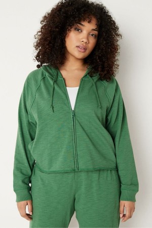 Victoria's Secret Baumwoll Slub Crop Cut Off Full Zip Hoodie Rosa | 480-AMTHZF