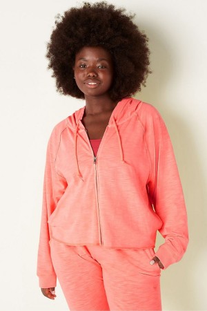 Victoria's Secret Baumwoll Slub Crop Cut Off Full Zip Hoodie Rosa | 892-FPDEHJ