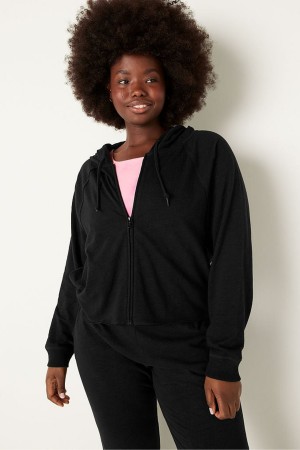 Victoria's Secret Baumwoll Slub Crop Cut Off Full Zip Hoodie Rosa | 382-YRQLDE