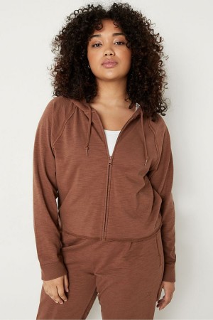 Victoria's Secret Baumwoll Slub Crop Cut Off Full Zip Hoodie Rosa | 320-UPRDHN
