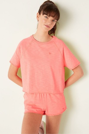 Victoria's Secret Baumwoll Slub Kurzes Sleeve Crew Crop T-Shirt Koralle Orange | 083-EQFAMR