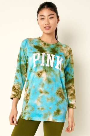Victoria's Secret Baumwoll / Sleeve Campus Baseball T-Shirt Blau | 591-ODYFNM