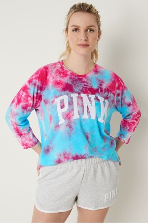 Victoria's Secret Baumwoll / Sleeve Campus Baseball T-Shirt Blau | 827-RCVXDL