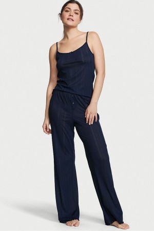 Victoria's Secret Cami Long Pyjamas Navy Blau | 592-BWYXZF