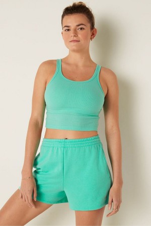 Victoria's Secret Crop Gerippt Tank Top Blau | 079-JTFXSR
