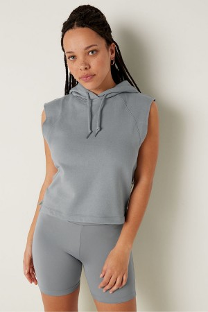 Victoria's Secret Cropped Ärmellose Hoodie Grau | 623-RGWNMI