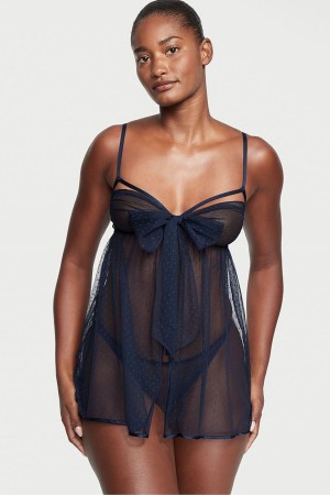 Victoria's Secret Dotted Mesh Babydoll Blau | 176-FXUYCI
