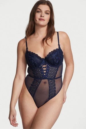 Victoria's Secret Dream Angels Broderie Unlined Balcony Body Navy Blau | 645-BORGEN