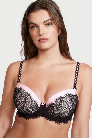 Victoria's Secret Dream Angels Spitze Push Up Bra Schwarz Rosa | 140-TJYHND