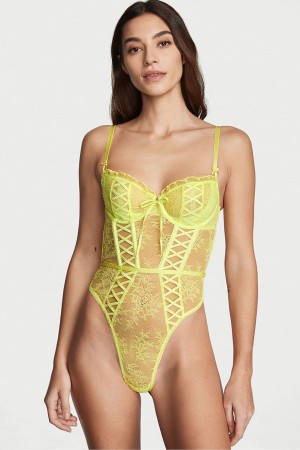 Victoria's Secret Dream Angels Spitze Unlined Balcony Bodysuit Lime Citron | 391-BFIOPV