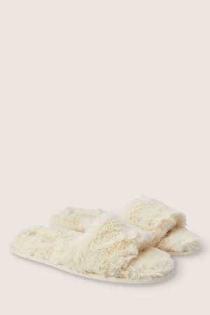 Victoria's Secret Faux Fur Open Kappe Hausschuhe Weiß | 287-ROUBPY