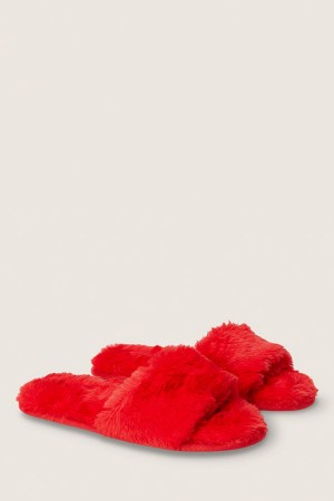 Victoria's Secret Faux Fur Slippers Rot | 182-EZNFOV