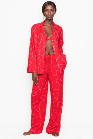 Victoria's Secret Flannel Long Pyjamas Rot | 913-ALUDNV