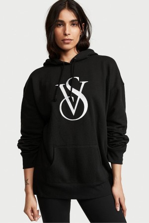 Victoria's Secret Fleece Lounge Logo Hoodie Schwarz | 934-QHELZJ