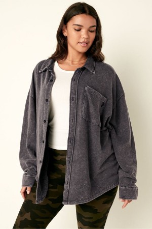 Victoria's Secret Fleece Shirt Jacket Blau Waschen | 714-PKSIDV