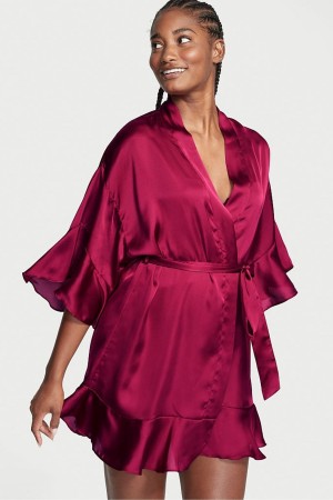 Victoria's Secret Flounce Satin Robe Bordeaux Rot | 792-VELAQG