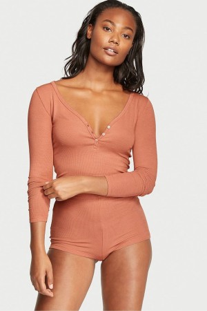 Victoria's Secret Gerippt Modal Kurzes Pyjamas Hellbraun | 190-MOZAVJ