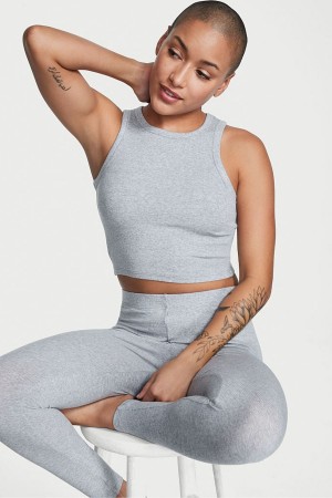 Victoria's Secret Gerippt Modal Long Pyjamas Medium Heather Gray | 631-RTXUPQ