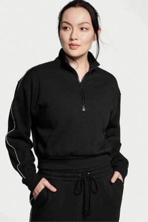 Victoria's Secret Half Zip High Neck Lounge Sweatshirt Schwarz | 681-DGUOXA