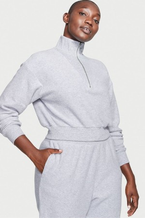 Victoria's Secret Half Zip High Neck Lounge Sweatshirt Grau | 547-XCDLIY