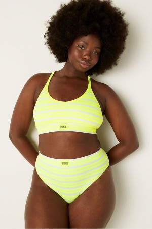 Victoria's Secret High Taille Rib Seamless Bikini Bottoms Rosa Gestreift Streifen | 109-AKBZIE
