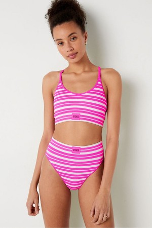 Victoria's Secret High Taille Rib Seamless Bikini Bottoms Rosa Gestreift Streifen | 157-WXZJBY