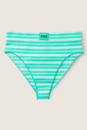 Victoria's Secret High Taille Rib Seamless Bikini Bottoms Rosa Gestreift Streifen | 985-FNXYZV