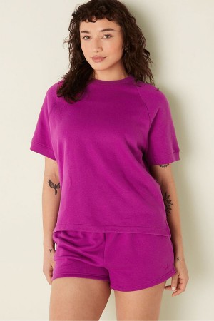 Victoria's Secret Kurzes Sleeve Oversized Crew Neck T-Shirt Blau | 273-RBIFDC