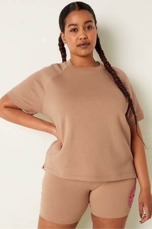 Victoria's Secret Kurzes Sleeve Oversized Crew Neck T-Shirt Braun | 536-XQNRPL