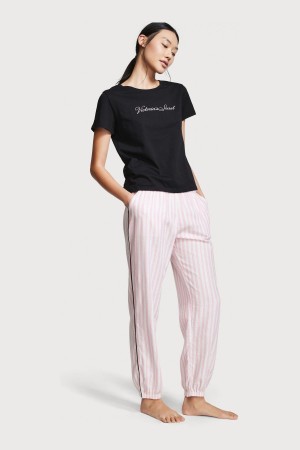 Victoria's Secret Kurzes Sleeve T-Shirt Flannel Pyjamas Rosa Streifen | 269-JHSCDG