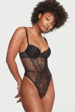 Victoria's Secret Lightly Gefütterte Demi Spitze Bodysuit Schwarz | 539-GOCQMI