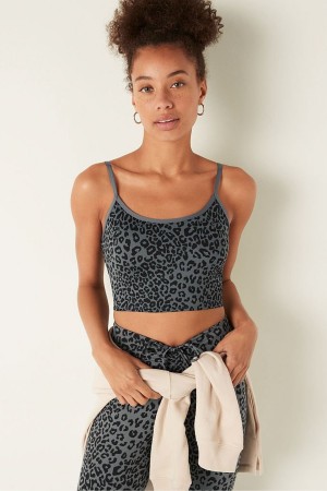 Victoria's Secret Lightly Gefütterte Low Impact Sport Crop Top Dunkelleopard Grau | 945-FKMNTZ