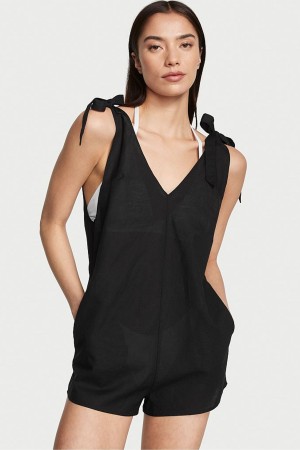 Victoria's Secret Linen Playsuit Cover Up Schwarz | 280-PBQHUL