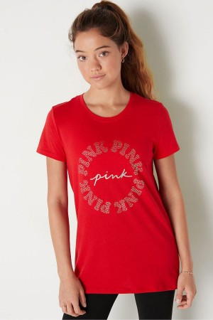 Victoria's Secret Logo Kurzes Sleeve T-Shirt Rosa | 879-OCFTYG