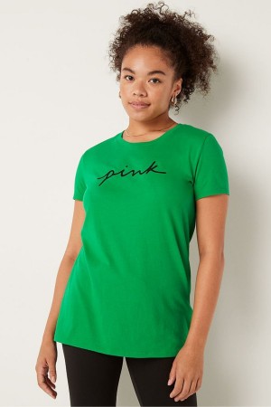 Victoria's Secret Logo Kurzes Sleeve T-Shirt Grün | 109-PQMKFS