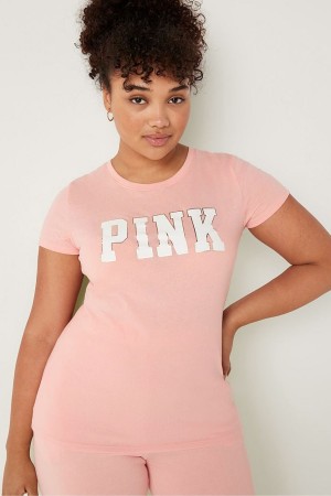 Victoria's Secret Logo Kurzes Sleeve T-Shirt Rosa | 450-DHAEQX