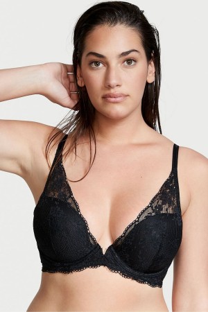 Victoria's Secret Love Cloud Spitze Half Pad Plunge Bra Schwarz | 351-TGDCUO
