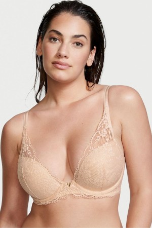 Victoria's Secret Love Cloud Spitze Half Pad Plunge Bra Champagne Nude | 790-IZPRHA