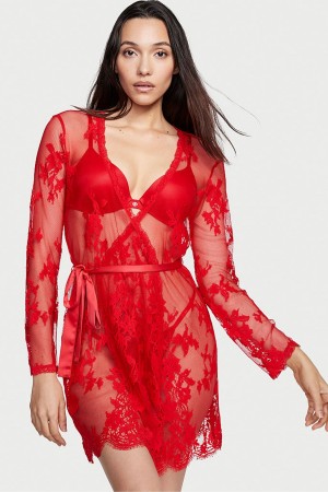 Victoria's Secret Luxe Lingerie Spitze Kurzes Dressing Gown Rot | 385-SDHYIC