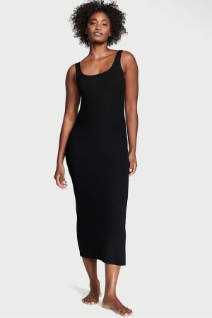 Victoria's Secret Modal Gerippt Long Slip Kleider Schwarz | 541-NHWPFD